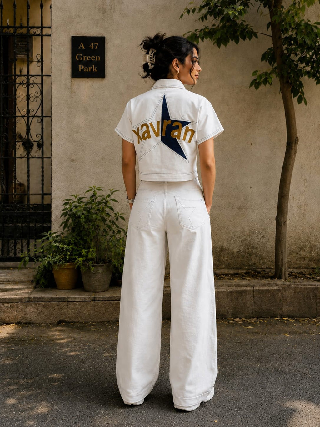 White & navy star women coord set