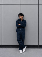 MEN'S LINEN NAVY BLUE CONTRAST STITCH UTILITY COORD SET