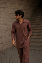 MEN'S BROWN LINEN KURTA SET
