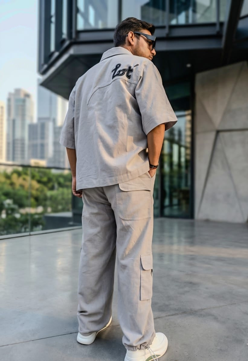 Men's Metal Grey Co-ord set with Relaxed Fit Cargo Pant