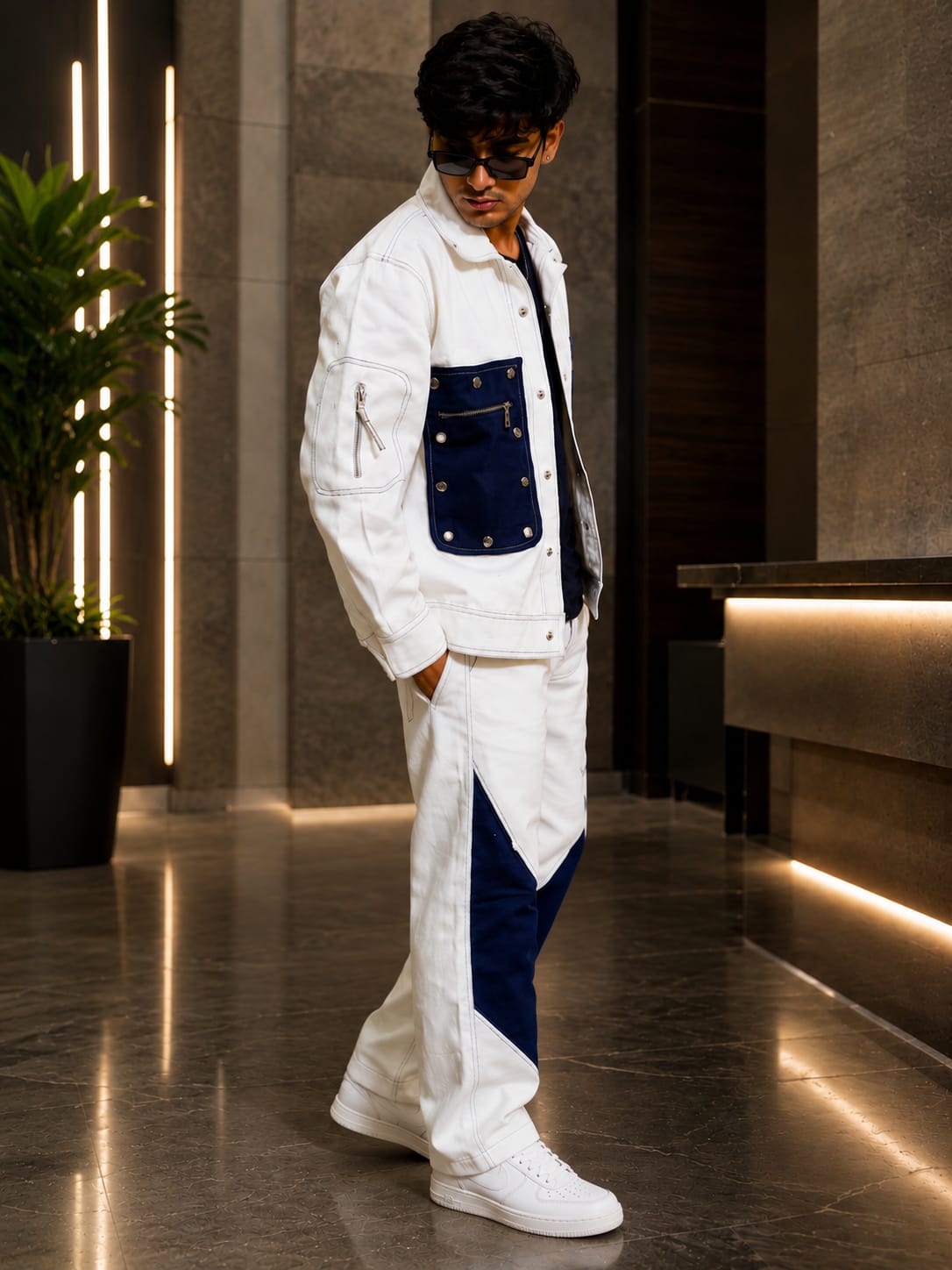 White and Navy star coord set