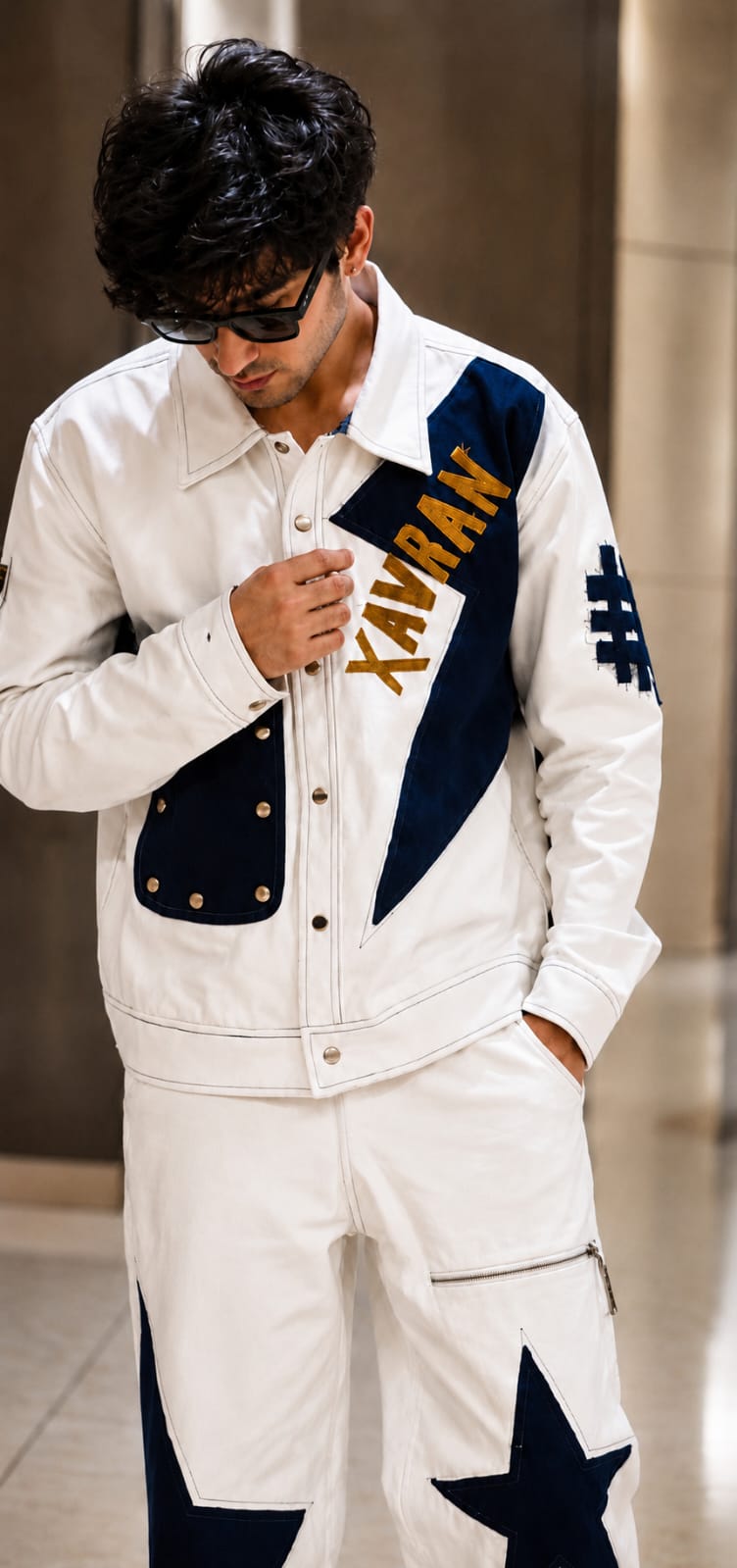 White and Navy star coord set