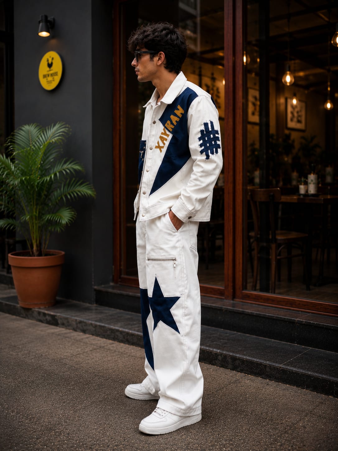 White and Navy star coord set