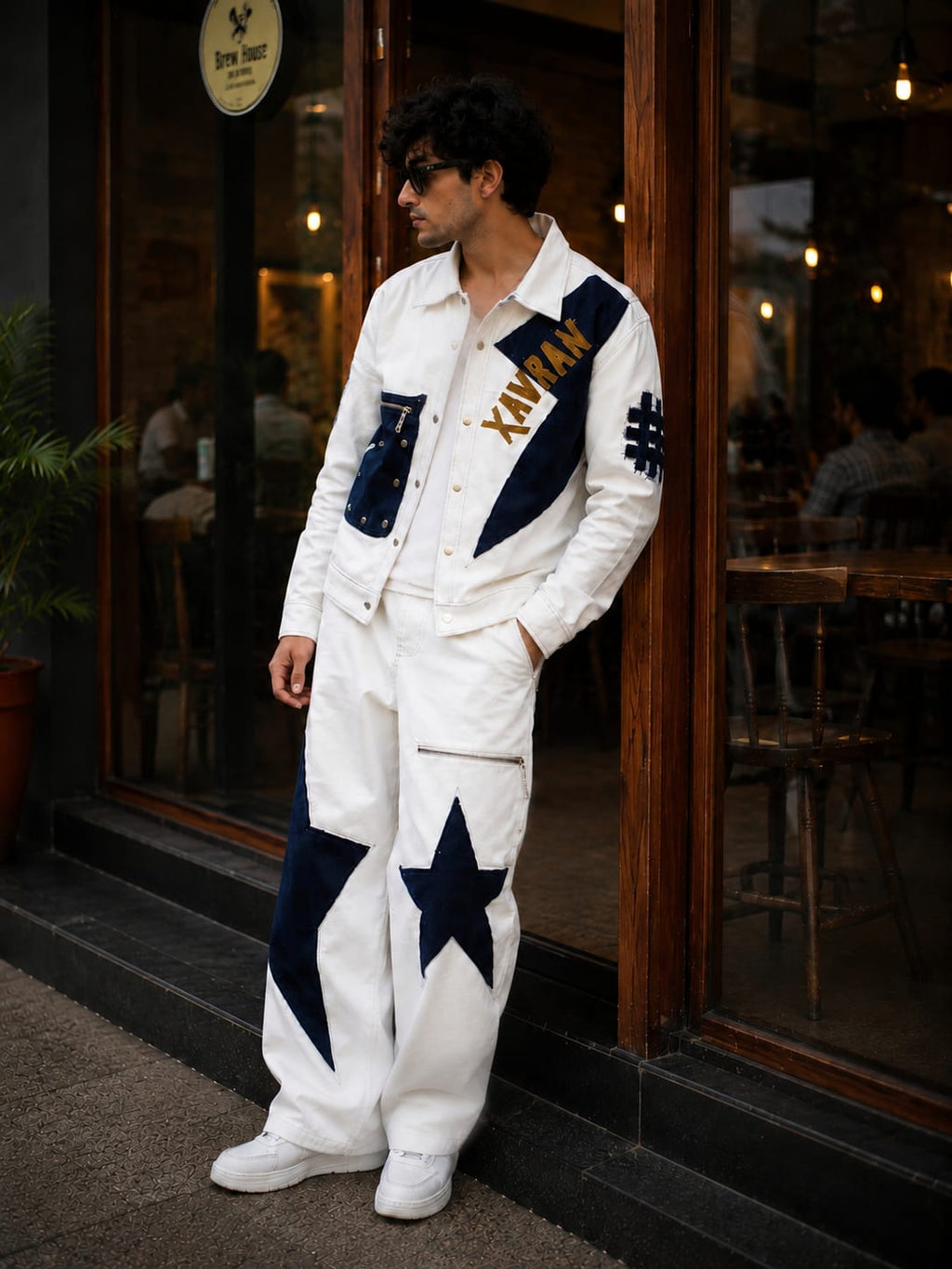 White and Navy star coord set