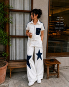 White & navy star women coord set