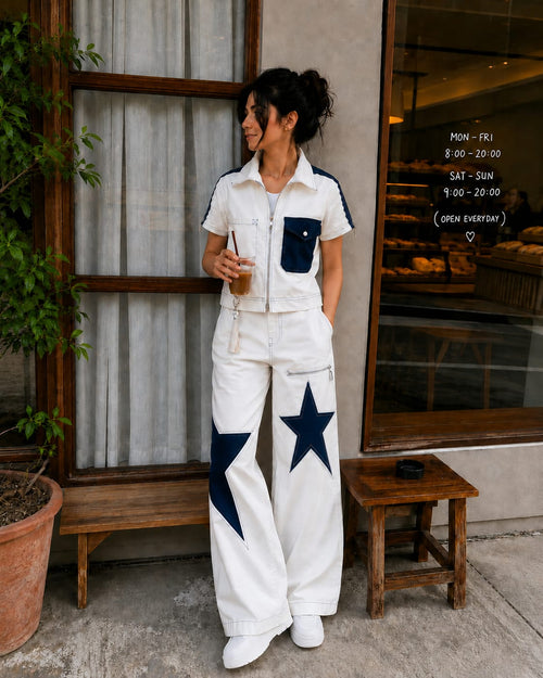 White & navy star women coord set