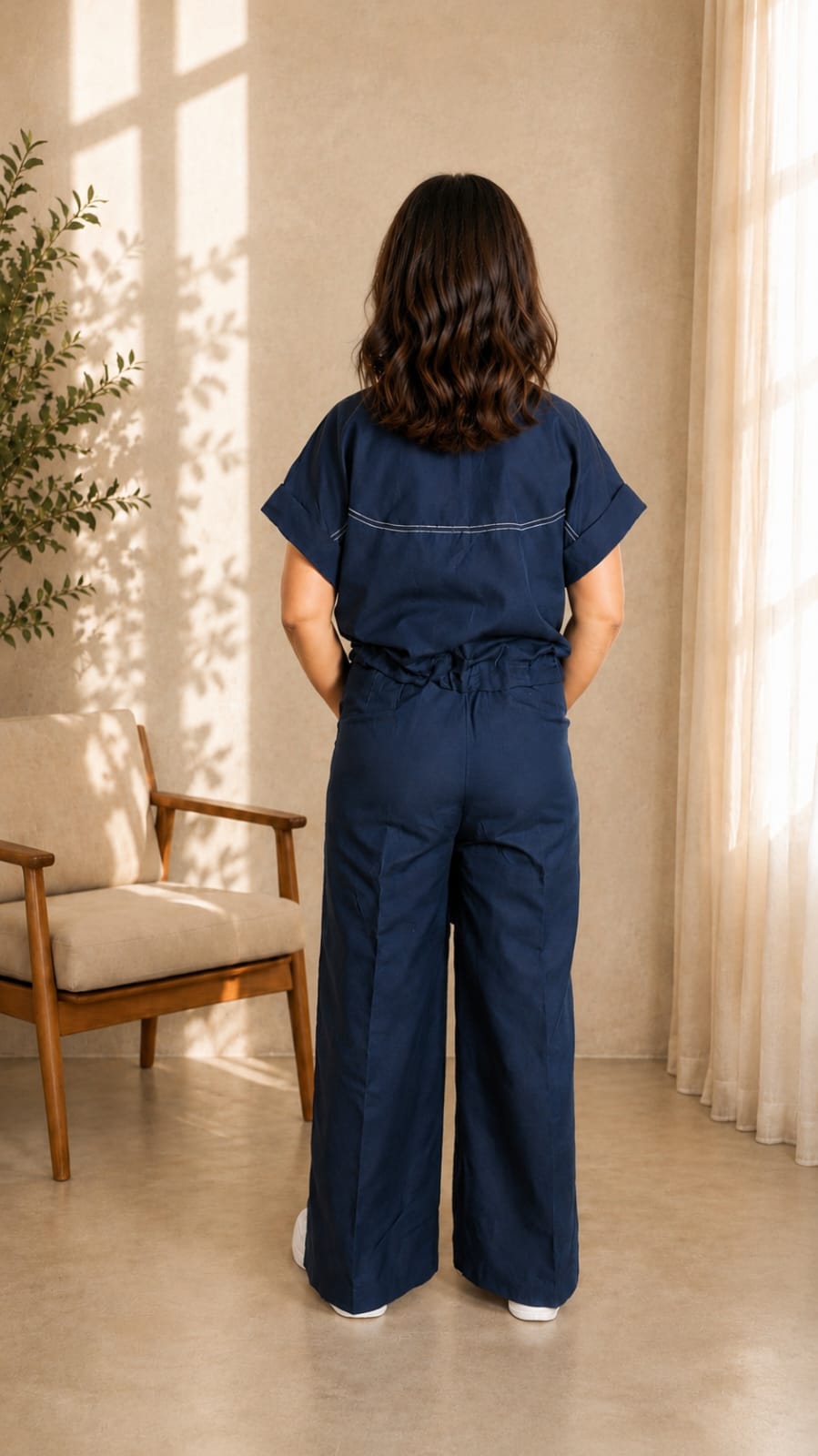 Women Navy Linen Co-ord Set