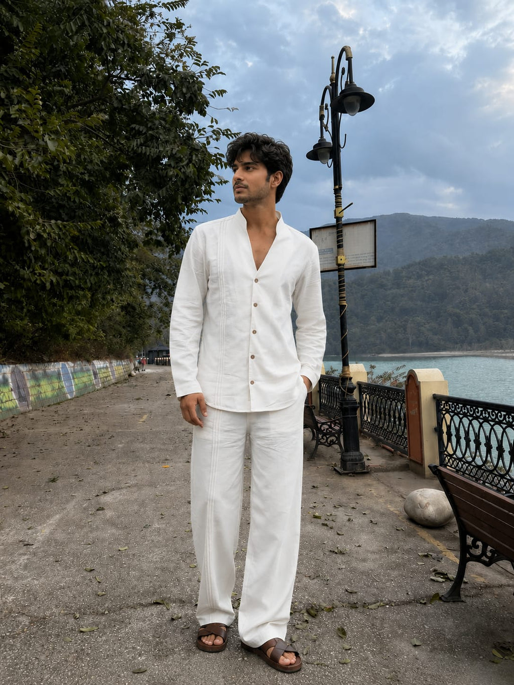 Off white linen coord set with stripe detailing