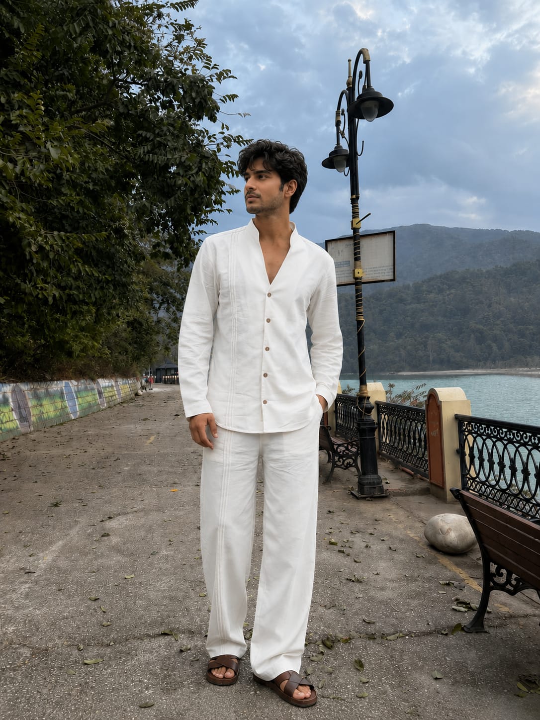Off white linen coord set with stripe detailing
