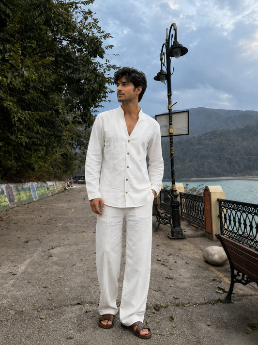Off white linen coord set with stripe detailing