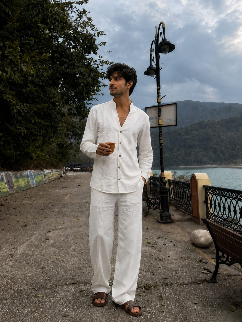 Off white linen coord set with stripe detailing