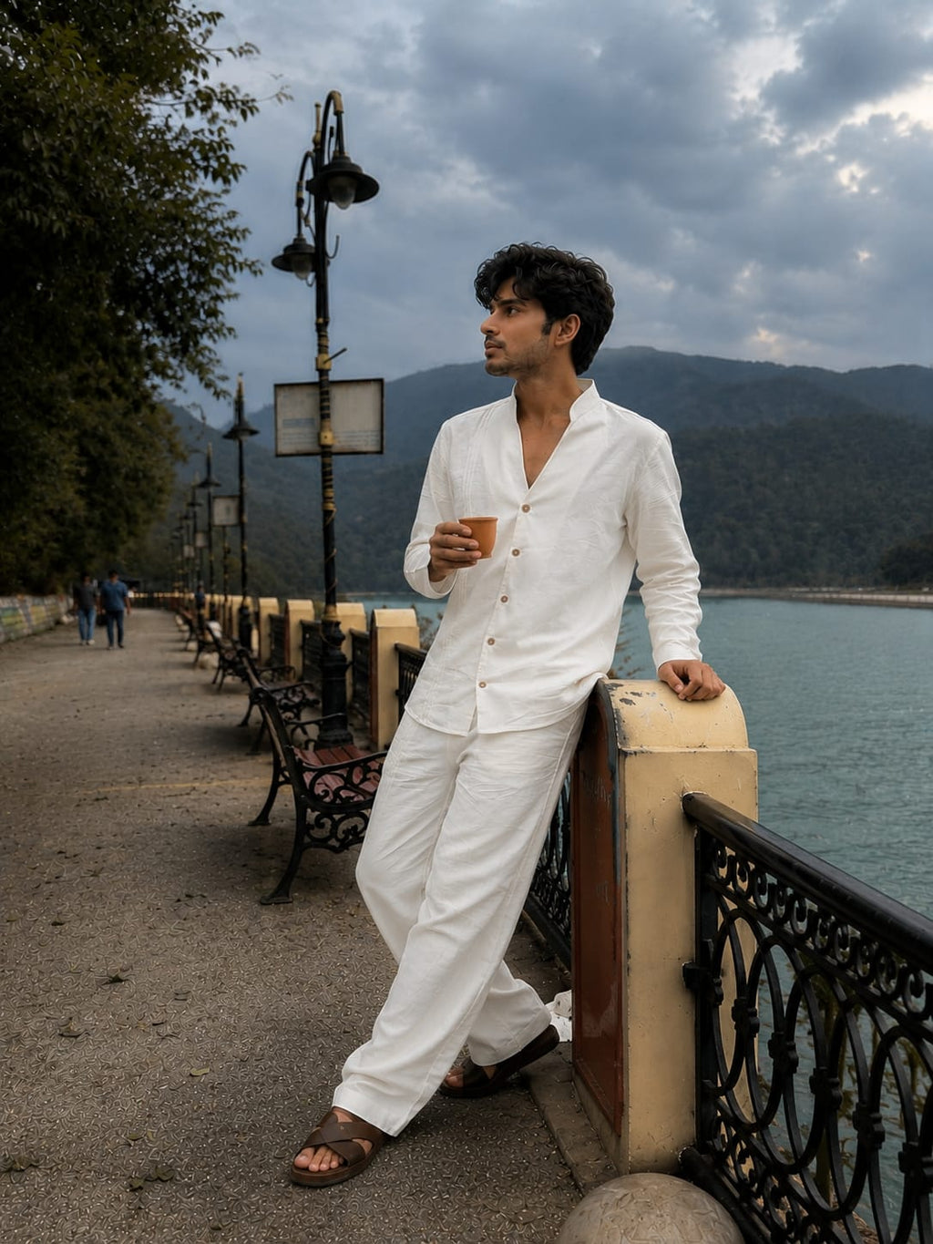 Off white linen coord set with stripe detailing