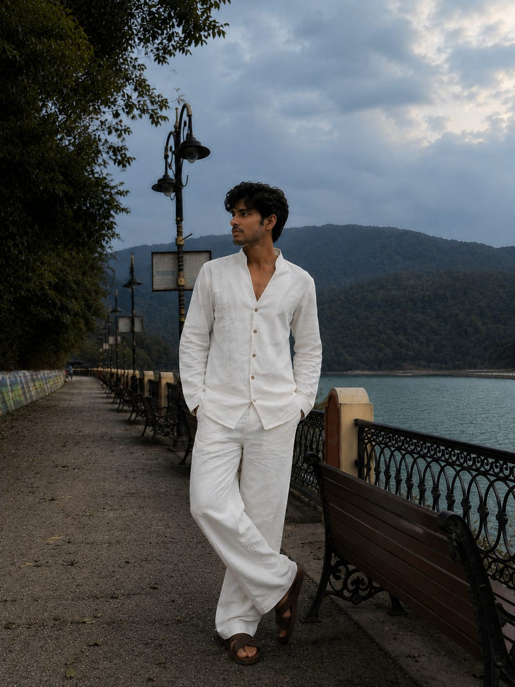 Off white linen coord set with stripe detailing
