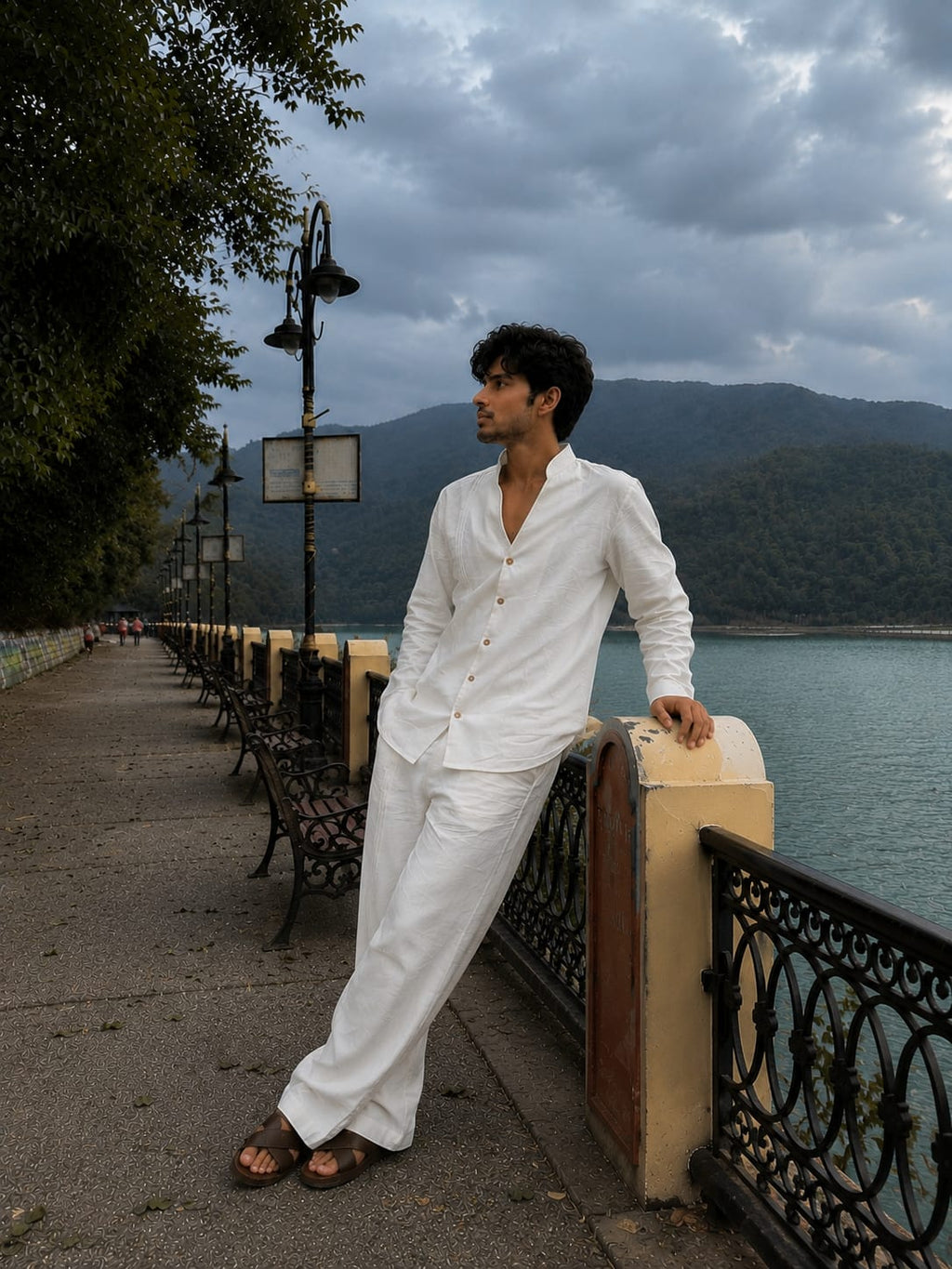 Off white linen coord set with stripe detailing