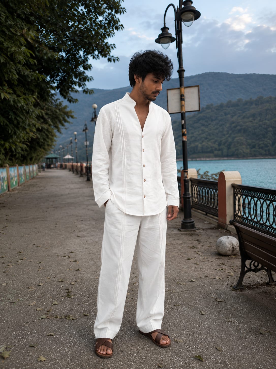 Off white linen coord set with stripe detailing
