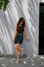 Midnight blue denim top & skirt