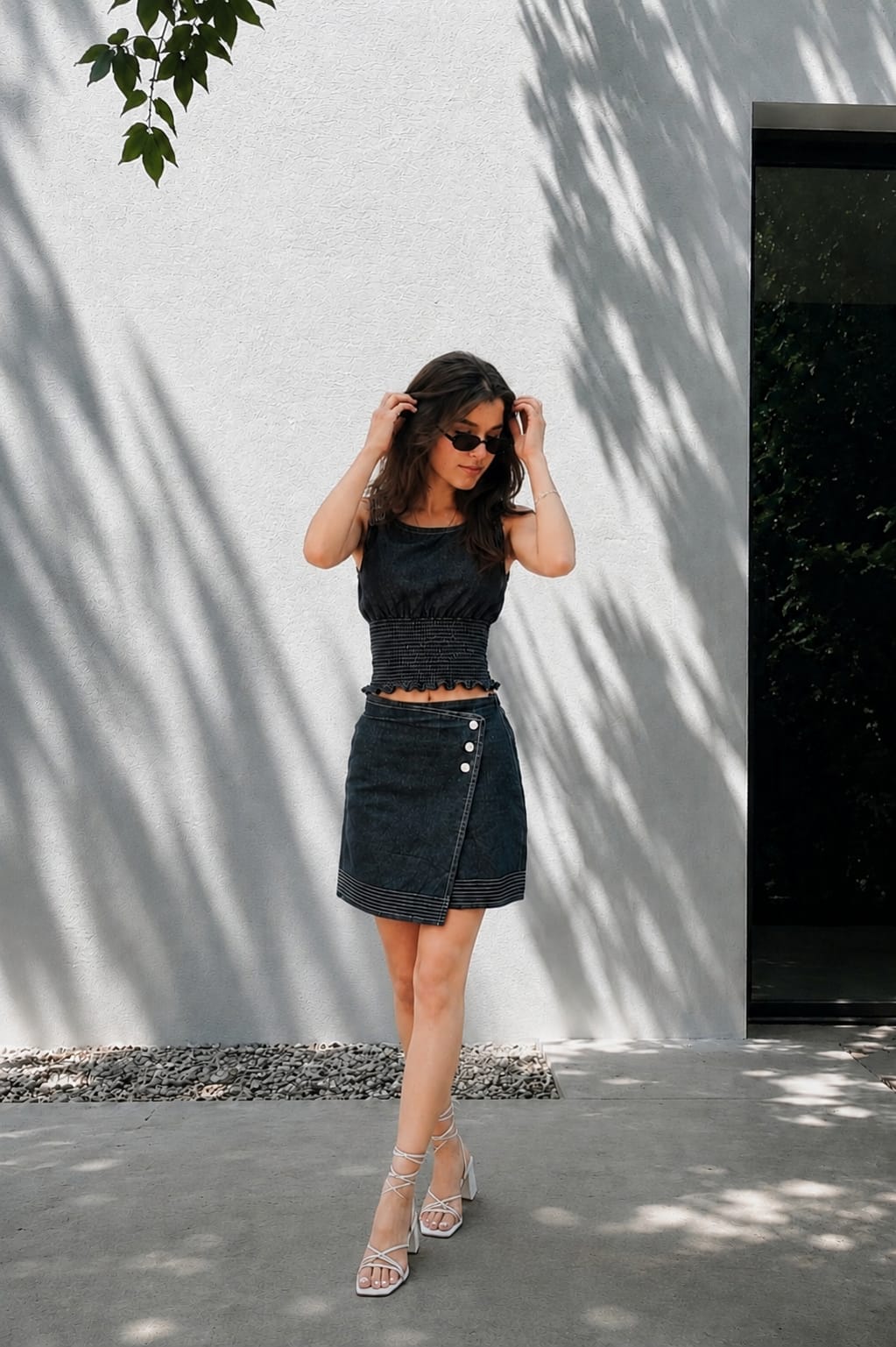 Midnight blue denim top & skirt