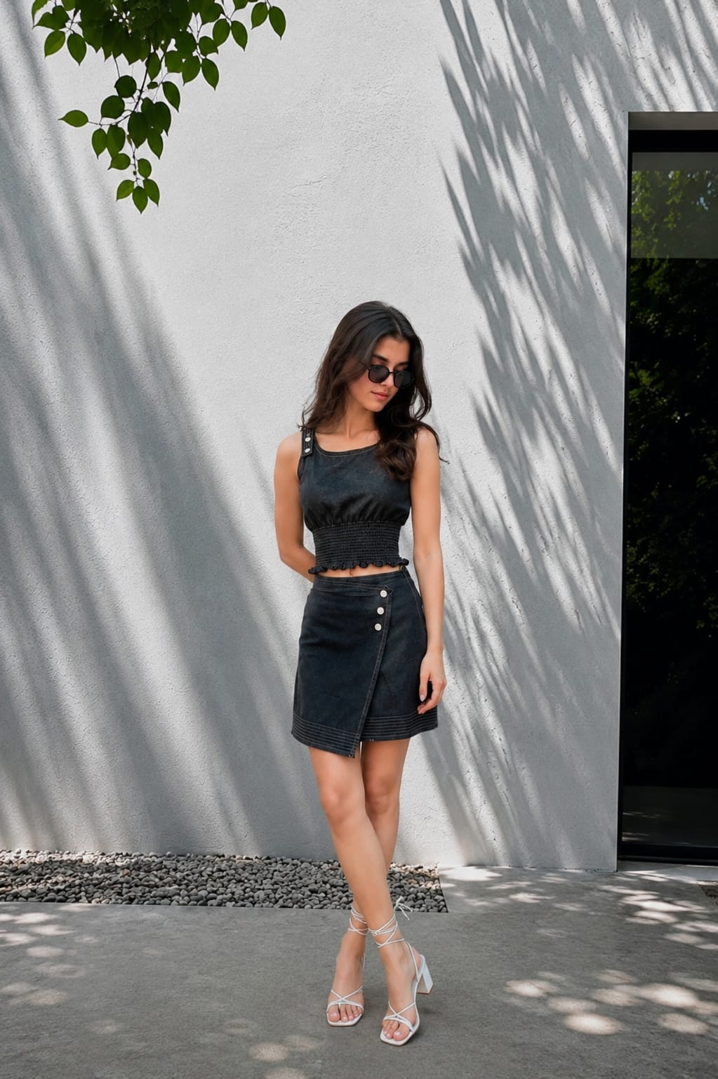 Midnight blue denim top & skirt