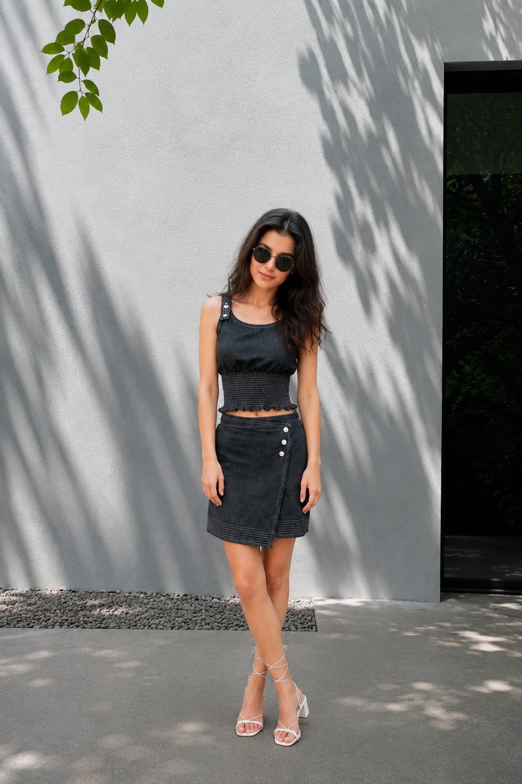 Midnight blue denim top & skirt