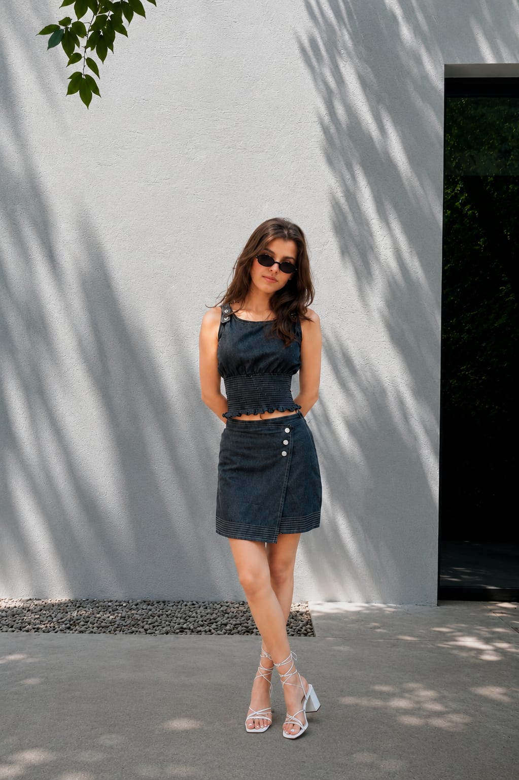 Midnight blue denim top & skirt