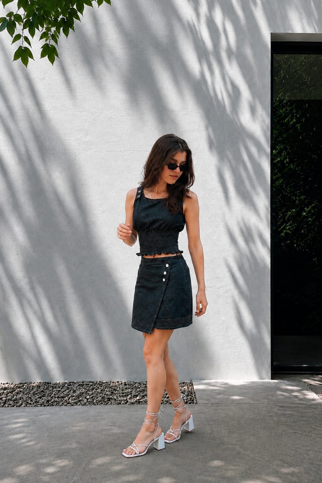 Midnight blue denim top & skirt