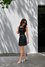 Midnight blue denim top & skirt