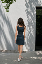 Midnight blue denim top & skirt