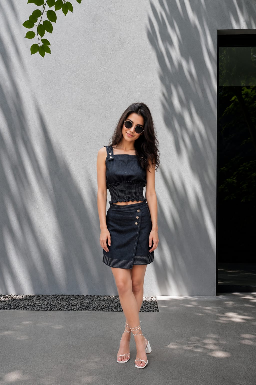 Midnight blue denim top & skirt