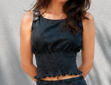 Midnight blue denim top & skirt