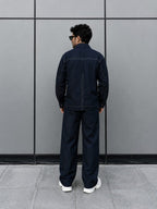 MEN'S LINEN NAVY BLUE CONTRAST STITCH UTILITY COORD SET
