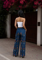 Women floral high-waist jeans