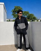 MEN'S BLACK DENIM CO-ORD SET WITH GEOMETRIC PANEL DETAILING