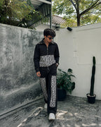 MEN'S BLACK DENIM CO-ORD SET WITH GEOMETRIC PANEL DETAILING