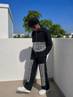 MEN'S BLACK DENIM CO-ORD SET WITH GEOMETRIC PANEL DETAILING