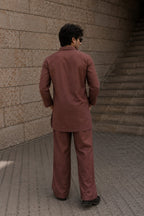 MEN'S BROWN LINEN KURTA SET