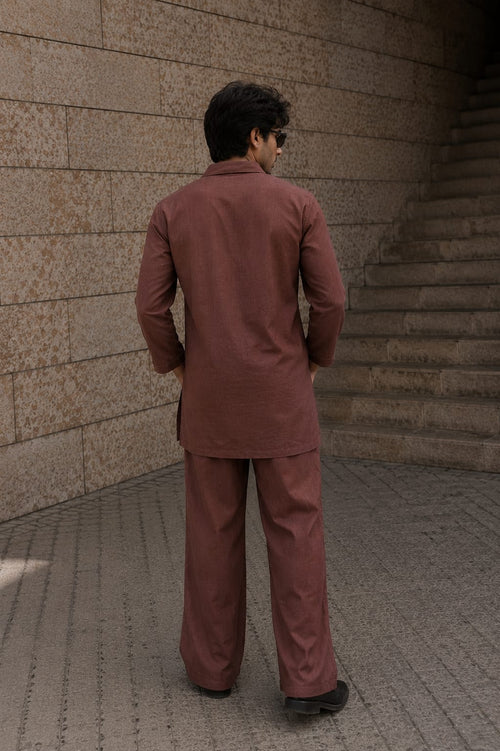 MEN'S BROWN LINEN KURTA SET