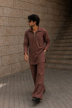MEN'S BROWN LINEN KURTA SET