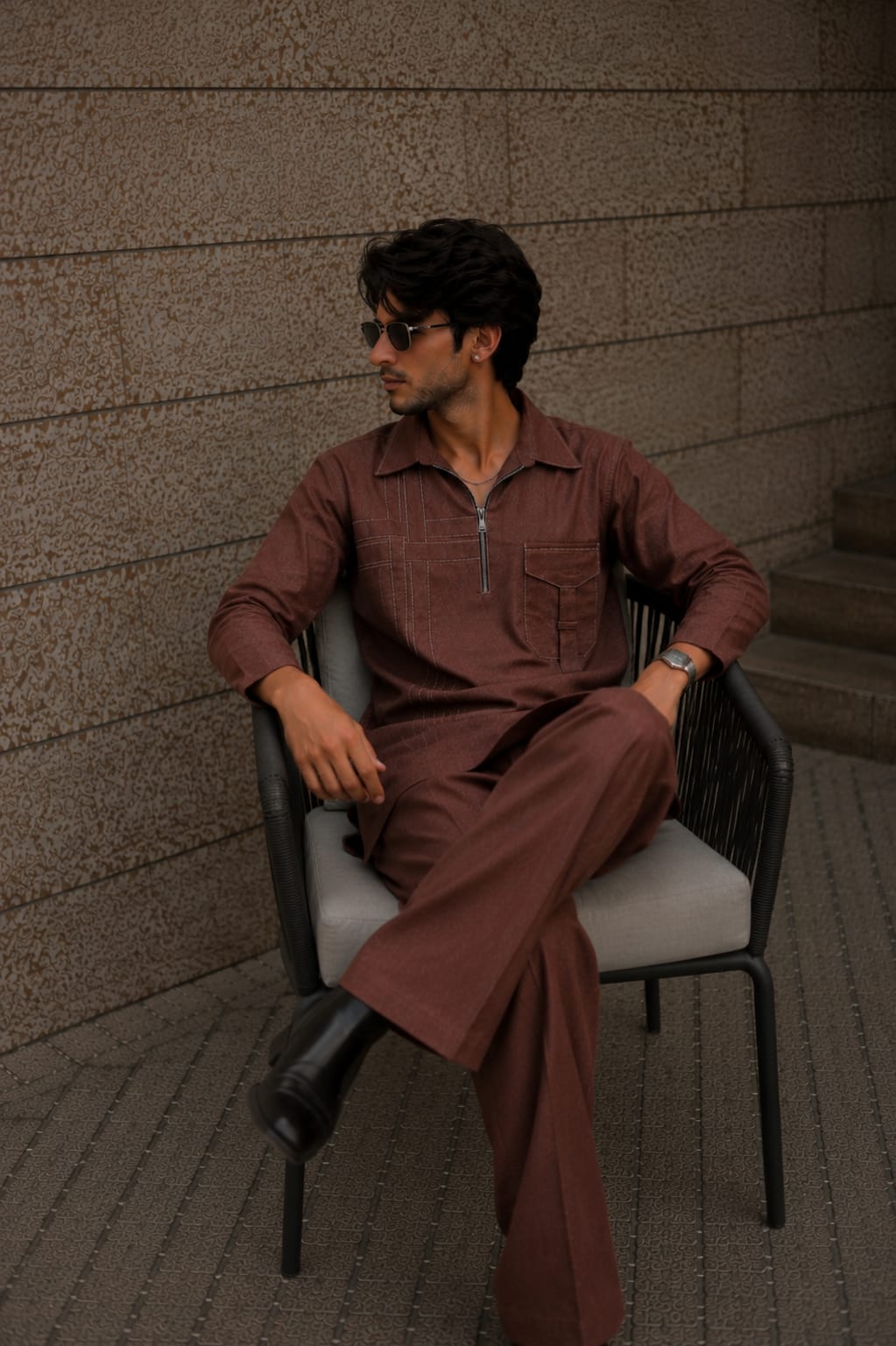 MEN'S BROWN LINEN KURTA SET