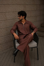 MEN'S BROWN LINEN KURTA SET