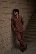 MEN'S BROWN LINEN KURTA SET